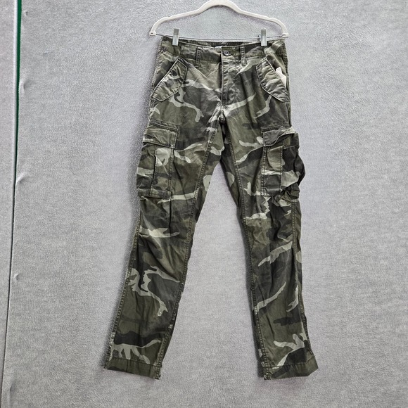 Old Navy Men Pants 28x30 Green Camo Cargo Pockets Cotton Mid Rise Utility Adult - Picture 1 of 12
